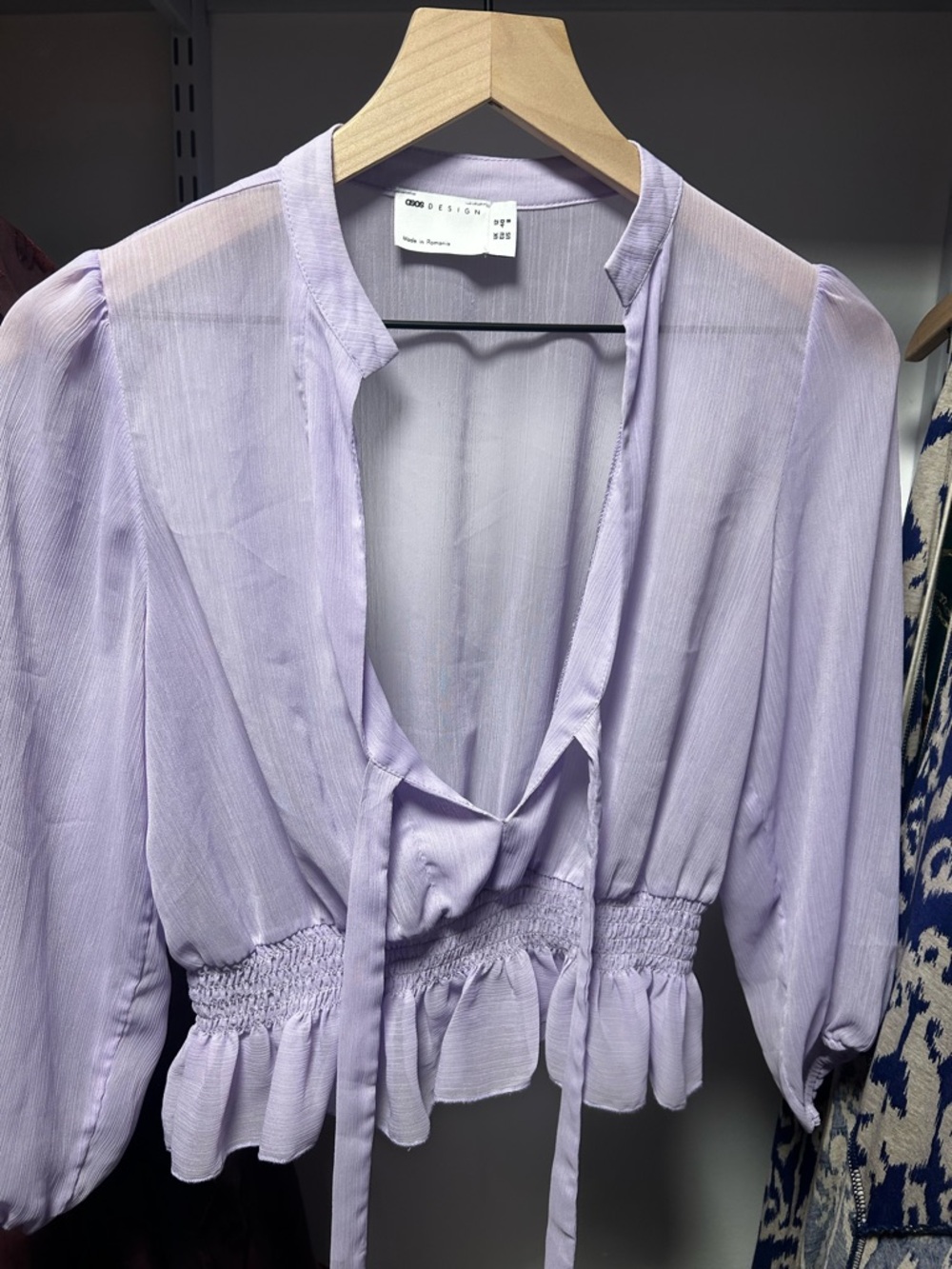 ASOS Lilac Tie-Front Smocked Hem Blouse